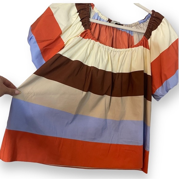 Lee Mathews Striped Puff Sleeve Blouse Size 2 US M/L Silk Cotton Blend - Picture 2 of 6